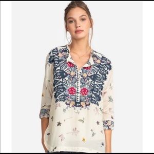 Johnny Was Nostra Embroidered 100% Silk Blouse Size L